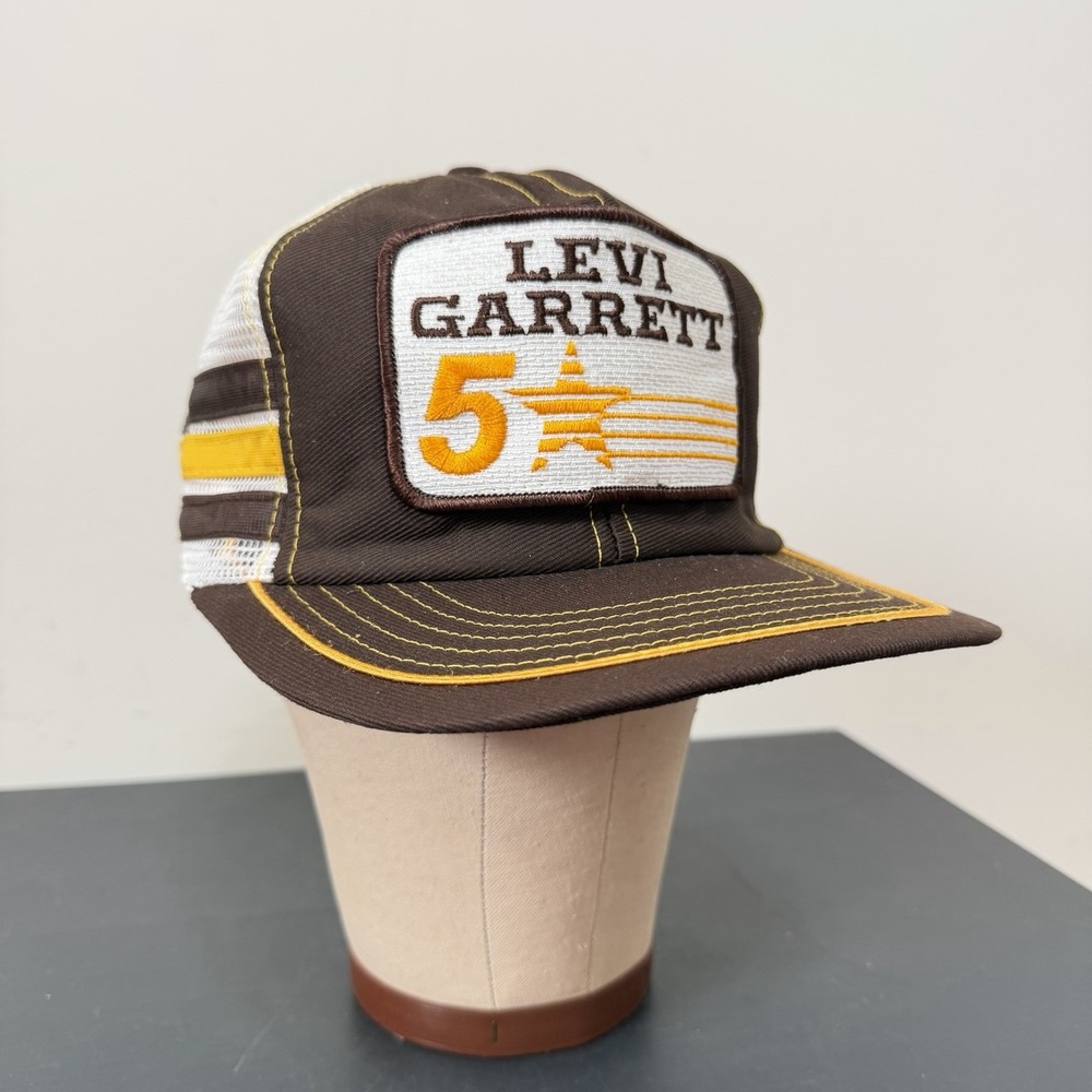 Vintage Levi Garrett Tobacco Snapback Patch logo Trucker Hat 3 Stripe USA 80s